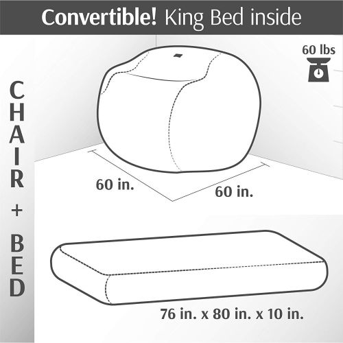  CordaRoys Chenille, Convertible Chair Folds Bed, As Seen on Shark Tank-Espresso, King Size Bean Bag,