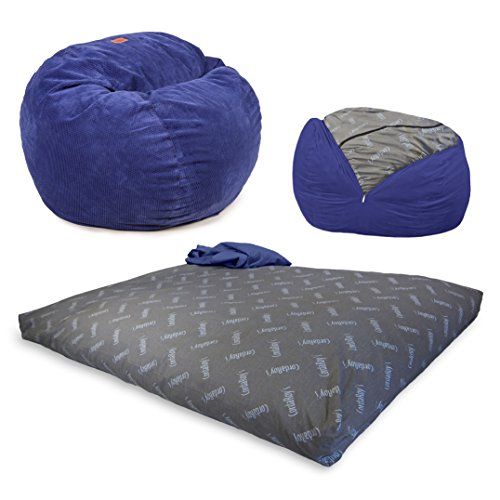  CordaRoys Chenille Bean Bag Chair, Convertible Chair Folds from Bean Bag to Bed, As Seen on Shark Tank - Navy, Queen Size