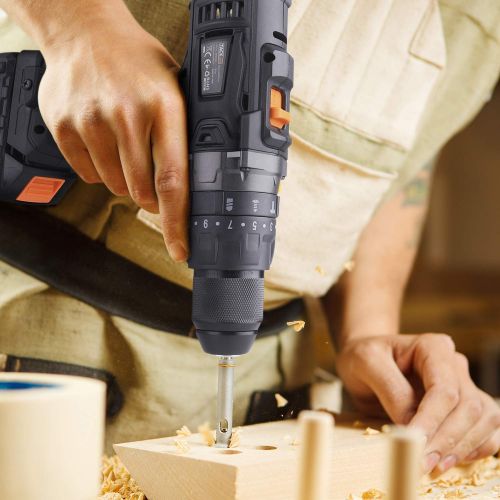  Cordless Drill, Tacklife 20V Drill 2000Ah Lithium-Ion Battery with Hammer Action 1/2 Metal Auto-locking Chuck 2-Speed Max Torque 310 In-lbs and 16+3 Position with LED- PCD04C