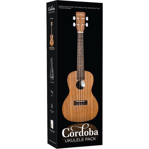  Cordoba UP100 Protege Series Concert Ukulele Pack with Gig Bag, Picks & Tuner (Matte Finish)