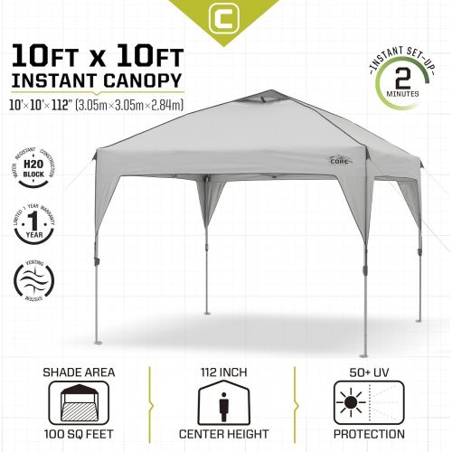  Core 10 x 10 Instant Shelter Pop Up Canopy Tent with Wheeled Carry Bag