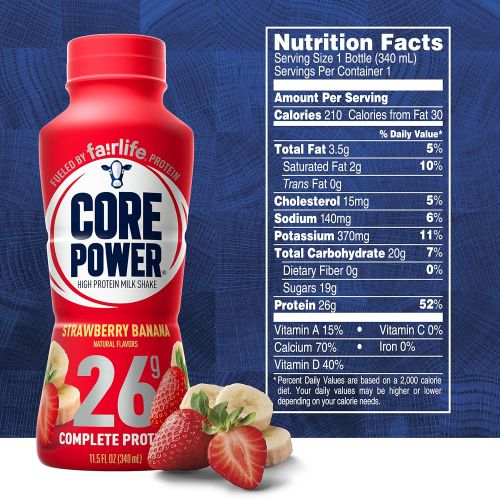  Core Power by fairlife High Protein (26g) Milk Shake, Strawberry Banana, 11.5 fl oz bottles, 12Count