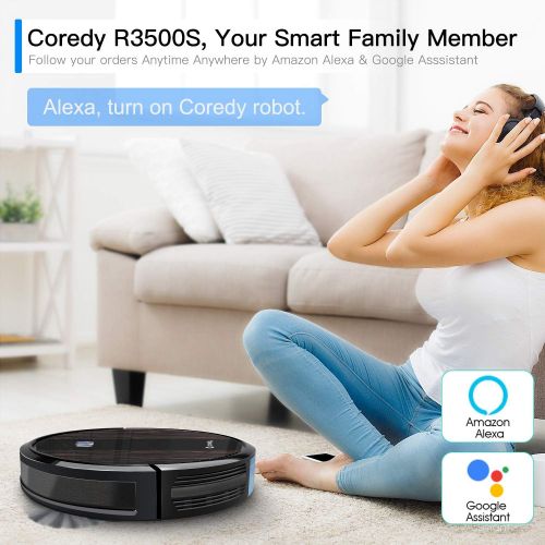  Coredy Upgraded R3500S Robot Vacuum Cleaner, 1700Pa Suction, Compatible with Wi-Fi Alexa, 2 Boundary Strips, Smart Self-Charging Robotic Vacuum, A Great House Helper for Cleaning F