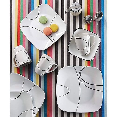  Corelle Square Simple Lines 16-Piece Dinnerware Set