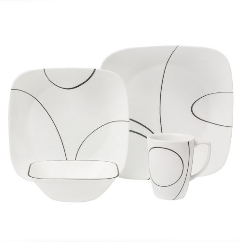  Corelle Square Simple Lines 16-Piece Dinnerware Set