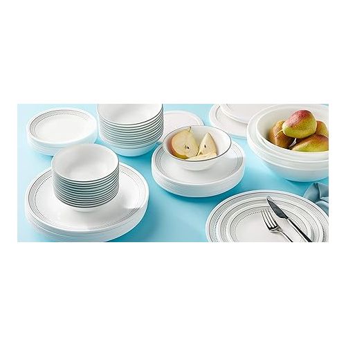  Corelle Vitrelle 78-Piece Service for 12 Dinnerware Set, Triple Layer Glass and Chip Resistant, Lightweight Round Plates and Bowls Set, Mystic Gray