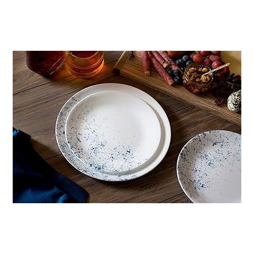  Corelle Vitrelle 18-Piece Service for 6 Dinnerware Set, Triple Layer Glass and Chip Resistant, Lightweight Round Plates and Bowls Set, Indigo Speckle
