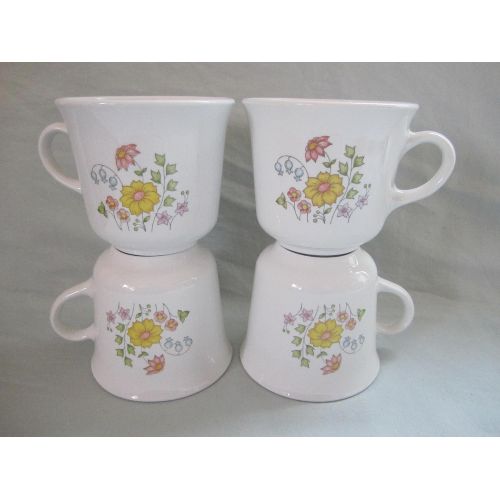  Vintage 1970s Corning Corelle Meadow Cup Mugs - Set of 4