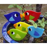 CornerwaysFusedGlass Fun fused glass bird house plant stake garden ornament