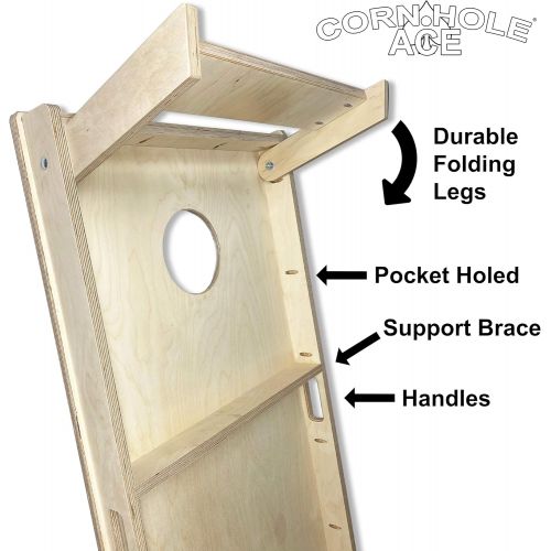  CornholeAce Professional Cornhole Board Set - ACE Pro Bag Manufacturer - Made of Baltic Birch, Includes Handles, Made in USA, Professional Tournament Style, ACE Pro Player Approved