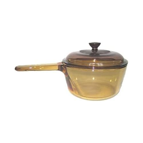  Vintage Corning Visions Visionware 1.5L Amber Sauce Pan Pot w/ Lid