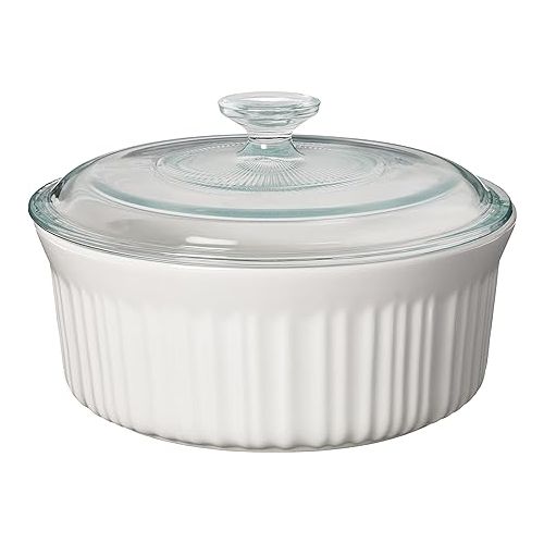  CorningWare French White 7-Pc Ceramic Bakeware Set with Lids, Chip and Crack Resistant Stoneware Baking Dish, Microwave, Dishwasher, Oven, Freezer and Fridge Safe