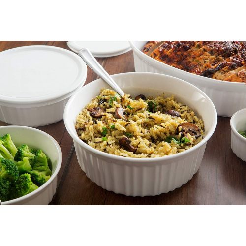  CorningWare French White 12 Piece Ceramic Bakeware Set Microwave, Oven, Fridge, Freezer, and Dishwasher Safe Resists Chipping and Cracking Doesnt Absorb Food Odors and Stains