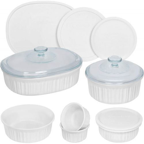  CorningWare French White 12 Piece Ceramic Bakeware Set Microwave, Oven, Fridge, Freezer, and Dishwasher Safe Resists Chipping and Cracking Doesnt Absorb Food Odors and Stains