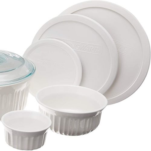  CorningWare French White 10 Piece Ceramic Bakeware Set Microwave, Oven, Fridge, Freezer, and Dishwasher Safe Resists Chipping and Cracking Doesnt Absorb Food Odors and Stains