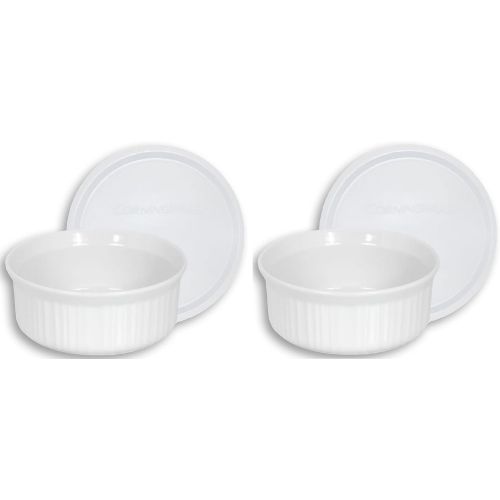  CorningWare French White 24-Ounce Round Dish with Plastic Cover, Pack of 2 Dishes