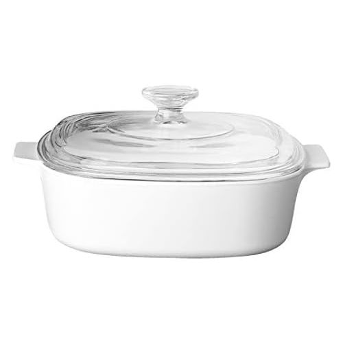  CorningWare Pyroceram Classic Casserole Dish with Glass Cover, White, Square, 2 Quart, 2 Liter (Medium)