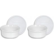 CorningWare French White Pop-Ins 16-Ounce Round Dish with Plastic Cover, Pack of 2 Dishes