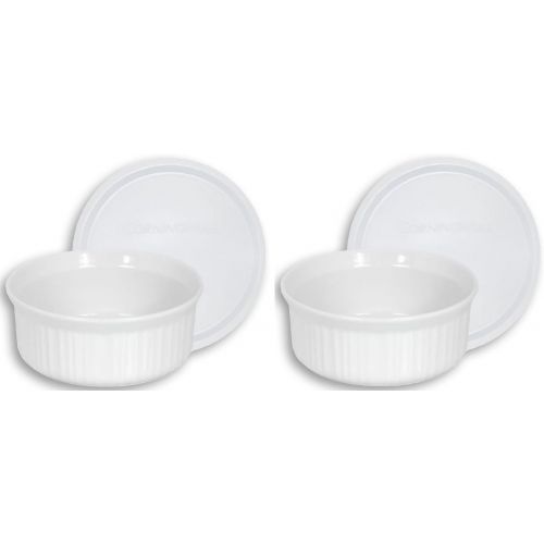  CorningWare French White Pop-Ins 16-Ounce Round Dish with Plastic Cover, Pack of 2 Dishes