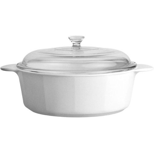  CorningWare Pyroceram Classic Casserole Dish with Glass Cover, White, Round, 3.5 Quart, 3.25 Liter (Large)