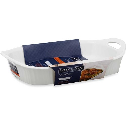  CorningWare French White III 3-Quart Ceramic Oblong Casserole Dish with Sleeve Oven, Microwave, Refrigerator and Freezer Safe