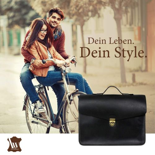  [아마존 핫딜]  [아마존핫딜]Corno d´Oro Herren Leder Aktentaschen, grosse Umhangetasche bis 15.6 Zoll Laptoptasche, leichte Schultertasche Vintage Echtleder schwarz PB36