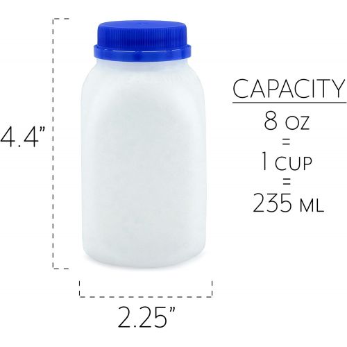  Cornucopia Brands 8-Ounce Plastic Milk Bottles (12-Pack); HDPE Bottles Great for Milk, Juice, Smoothies, Lunch Box & More, BPA-Free, Dishwasher-Safe, BPA-free