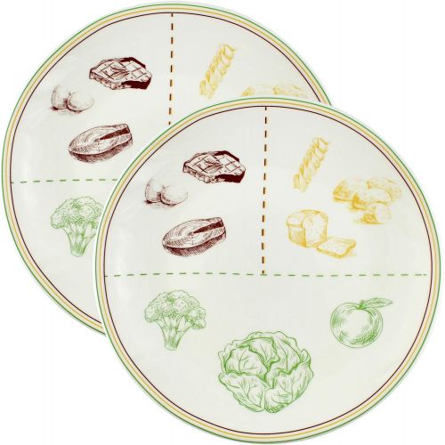  [아마존베스트]Cornucopia Brands Cornucopia Ceramic Portion Control Plates (Set of 2); Microwave-Safe