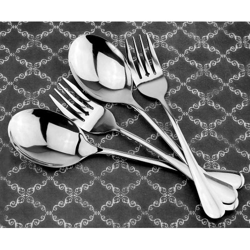  [아마존베스트]Cornucopia Brands Serving Spoons & Large Serving Forks Set (4 pack, 2 of each); Buffet & Banquet Style Elegant Classic Serving Utensils, Durable Stainless Steel w/Mirrored Finish (4-piece set)