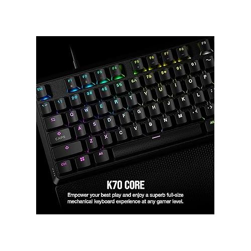 커세어 CORSAIR K70 CORE RGB Mechanical Gaming Keyboard with Palmrest - Pre-lubricated Corsair MLX Red Linear Keyswitches - Sound Dampening - Media Control Dial - iCUE Compatible - QWERTY NA Layout - Black