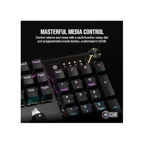 커세어 CORSAIR K70 CORE RGB Mechanical Gaming Keyboard with Palmrest - Pre-lubricated Corsair MLX Red Linear Keyswitches - Sound Dampening - Media Control Dial - iCUE Compatible - QWERTY NA Layout - Black