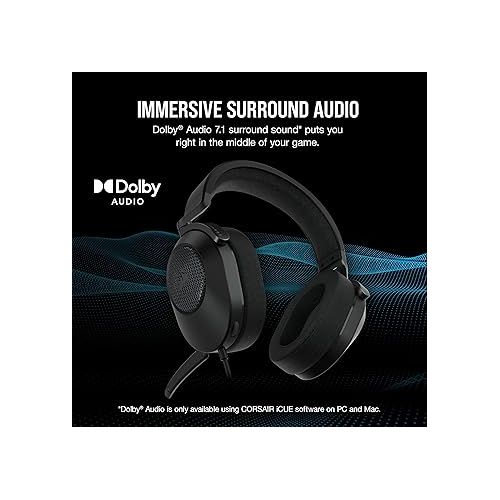 커세어 Corsair HS65 SURROUND Gaming Headset (Leatherette Memory Foam Ear Pads, Dolby Audio 7.1 Surround Sound on PC and Mac, SonarWorks SoundID Technology, Multi-Platform Compatibility) Carbon