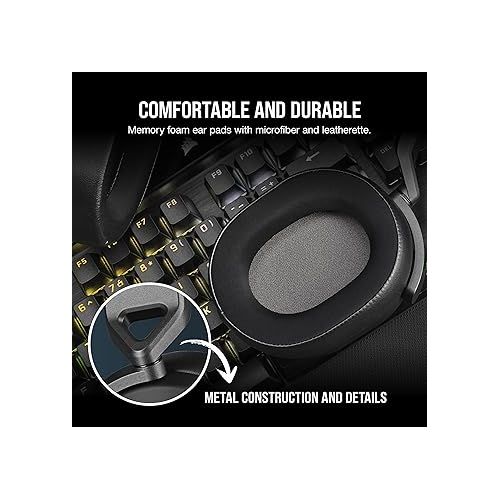 커세어 Corsair HS65 SURROUND Gaming Headset (Leatherette Memory Foam Ear Pads, Dolby Audio 7.1 Surround Sound on PC and Mac, SonarWorks SoundID Technology, Multi-Platform Compatibility) Carbon