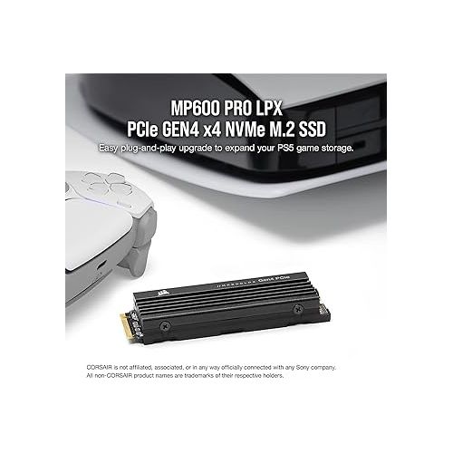 커세어 Corsair MP600 PRO LPX 2TB M.2 NVMe PCIe x4 Gen4 SSD - Optimised for PS5 (Up to 7,100MB/sec Sequential Read & 6,800MB/sec Sequential Write Speeds, High-Speed Interface, Compact Form Factor) Black