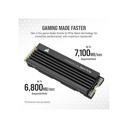 커세어 Corsair MP600 PRO LPX 2TB M.2 NVMe PCIe x4 Gen4 SSD - Optimised for PS5 (Up to 7,100MB/sec Sequential Read & 6,800MB/sec Sequential Write Speeds, High-Speed Interface, Compact Form Factor) Black