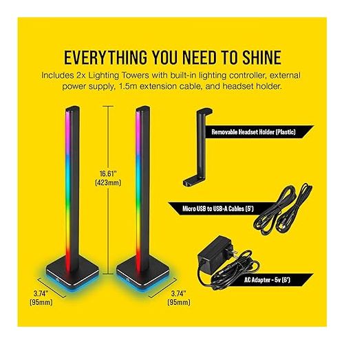 커세어 Corsair iCUE LT100 Smart Lighting Tower Starter Kit, Black