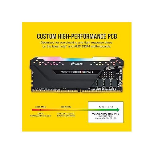 커세어 Corsair VENGEANCE RGB PRO DDR4 32GB (2x16GB) 3600MHz CL18 Intel XMP 2.0 iCUE Compatible Computer Memory - Black (CMW32GX4M2D3600C18)