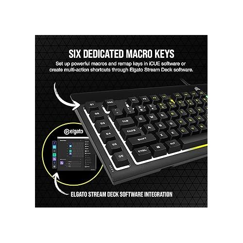 커세어 CORSAIR K55 RGB PRO-Dynamic RGB Backlighting - Six Macro Keys with Elgato Stream Deck Software Integration-IP42 Dust and Spill Resistant-Detachable Palm Rest-Dedicated Media and Volume Keys, Black