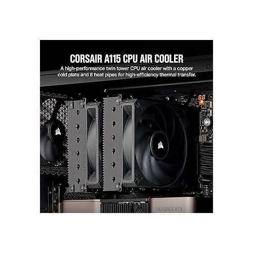 커세어 CORSAIR A115 High-Performance Tower CPU Air Cooler ? Cools up to 270W TDP - Slide-and-Lock Fan Mount - Two Corsair AF140 Elite Fans - Easy to Install - Pre-Applied Thermal Paste ? Black