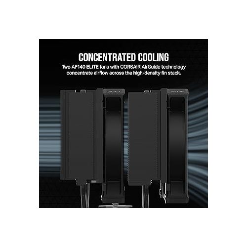 커세어 CORSAIR A115 High-Performance Tower CPU Air Cooler ? Cools up to 270W TDP - Slide-and-Lock Fan Mount - Two Corsair AF140 Elite Fans - Easy to Install - Pre-Applied Thermal Paste ? Black