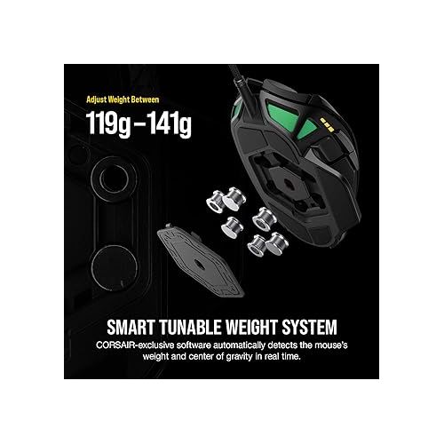 커세어 CORSAIR NIGHTSWORD RGB Gaming Mouse For FPS, MOBA - 18,000 DPI - 10 Programmable Buttons - Weight System - iCUE Compatible - Black