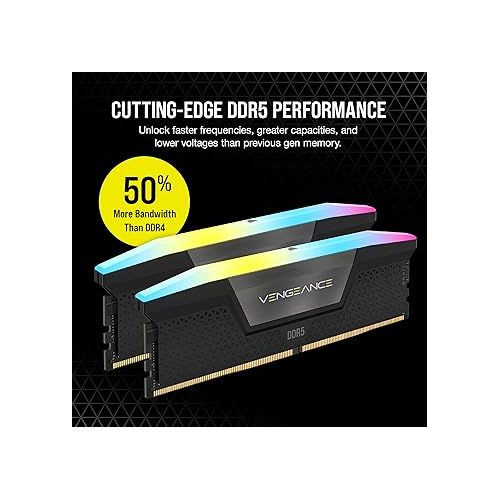 커세어 CORSAIR VENGEANCE RGB DDR5 RAM 32GB (2x16GB) 6000MHz CL36 Intel XMP iCUE Compatible Computer Memory - Black (CMH32GX5M2D6000C36)