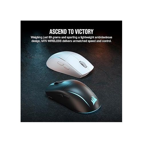 커세어 Corsair M75 Wireless RGB Lightweight FPS Gaming Mouse - 26,000 DPI - Swappable Side Buttons - iCUE Compatible - PC - White