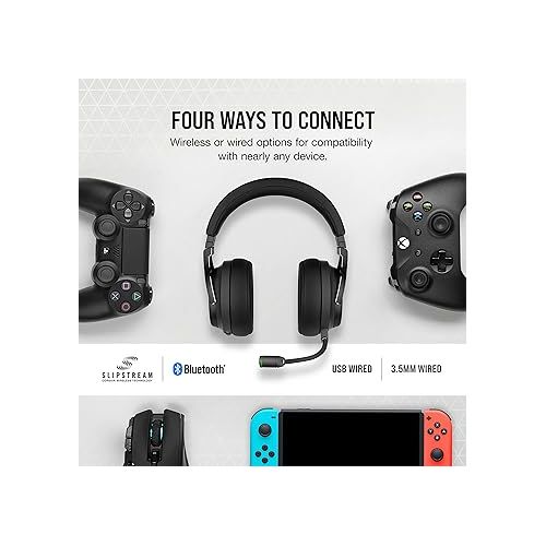 커세어 CORSAIR VIRTUOSO RGB WIRELESS XT Multiplatform Gaming Headset With Bluetooth - Dolby Atmos - Broadcast Quality Microphone - iCUE Compatible- PC, Mac, PS5, PS4, Nintendo Switch, Mobile - Black