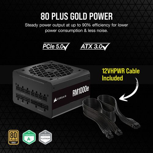 커세어 Corsair RM1000e 1000W 80 Plus Gold Fully Modular ATX Power Supply (Black)