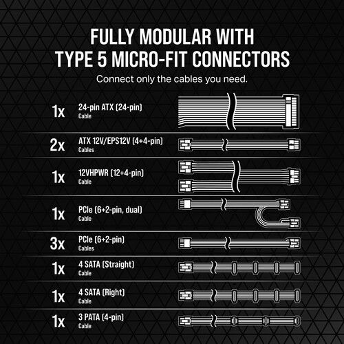 커세어 Corsair 1000W SF-L 80 Plus Gold Modular Power Supply