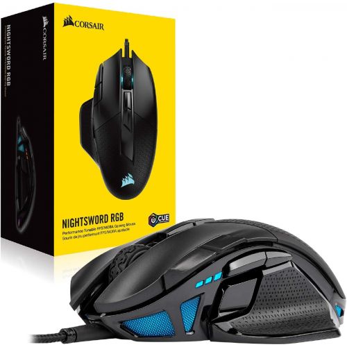 커세어 Corsair Nightsword RGB - Comfort Performance Tunable FPS/MOBA Optical Ergonomic Gaming Mouse with Backlit RGB LED, 18000 DPI, Black