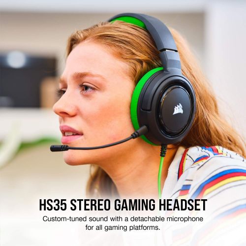 커세어 Corsair HS35 - Stereo Gaming Headset - Memory Foam Earcups - Discord Certified- Works with PC, Xbox Series X, Xbox Series S, Xbox One, PS5, PS4, Nintendo Switch, and Mobile - Green