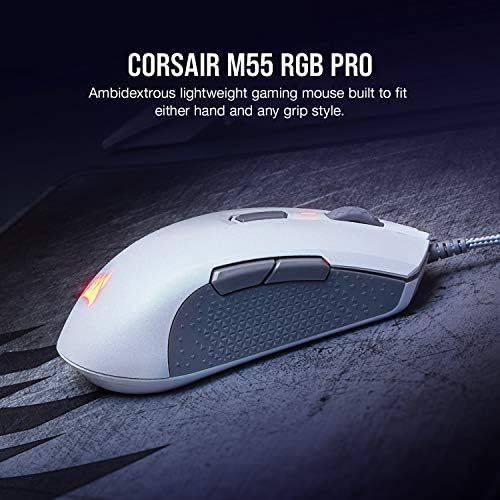 커세어 Corsair M55 RGB Pro Wired Ambidextrous Multi-Grip Gaming Mouse - 12,400 DPI Adjustable Sensor - 8 Programmable Buttons - White