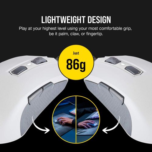 커세어 Corsair M55 RGB Pro Wired Ambidextrous Multi-Grip Gaming Mouse - 12,400 DPI Adjustable Sensor - 8 Programmable Buttons - White